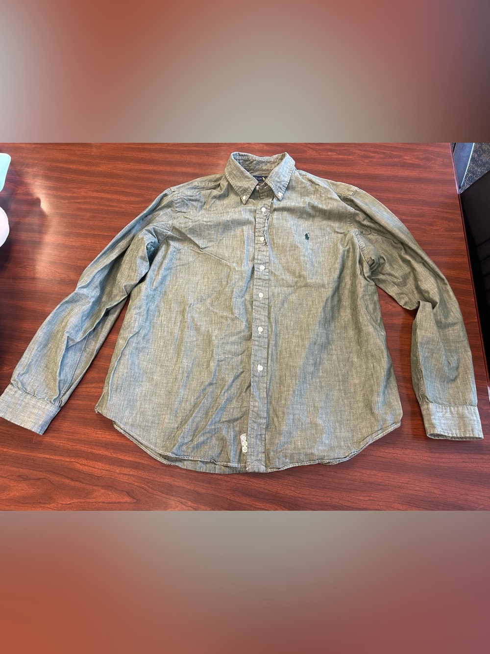 Ralph Lauren Classic Fit Men's XXL Green Chambray Cotton LS Button-Down Pony